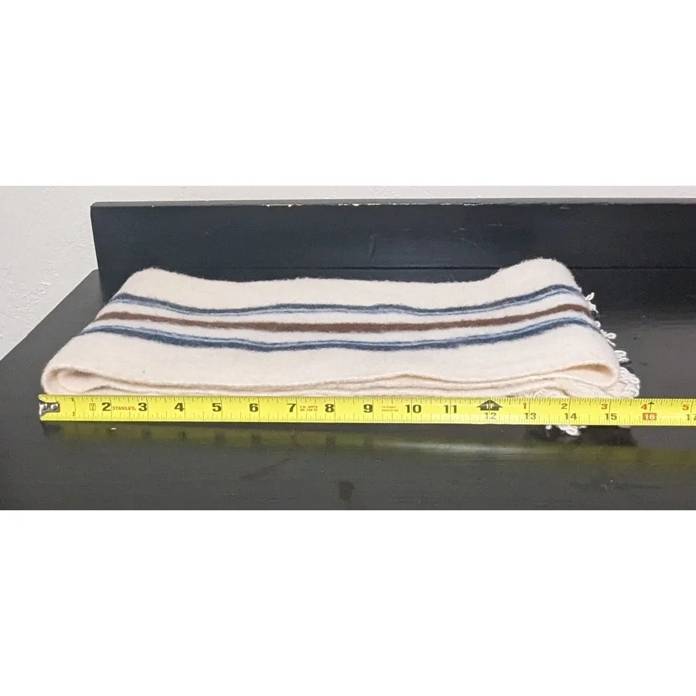 Gender‎ Neutral 100 % Wool Scarf Cream/Blue/Brown w/Tassel Fringe